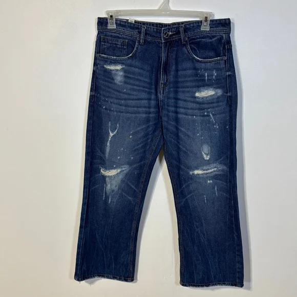 Amiri Blue Jeans Men’s Size 34 HEMMED Embroidered Zipper Fly Distressed Straight